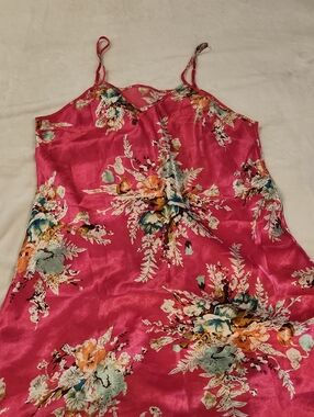 Pink Floral Satin Slip Dress